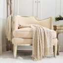 CREVENT Home Decor Rustic Couch Sofa Chair Bed Throw Blanket, Soft Warm Cozy Light Weight for Travelling in Spring Summer (50''X60'' Beige/Ivory)