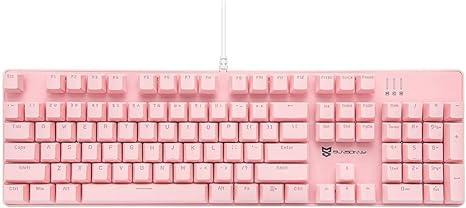 Hot Swappable Mechanical Gaming Keyboard - White Backlit With Blue Switches, 104 Keys, Wired, Pink