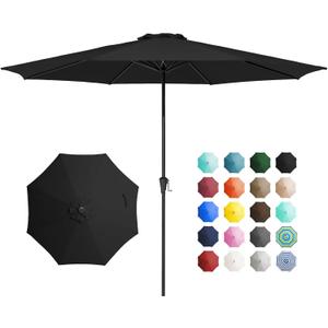 JEAREY 11' Patio Umbrellas Outdoor Table Market Umbrella w/Crank, 8 Sturdy Ribs, UV Protection Windproof for Garden, Deck, Backyard, Pool(Black)
