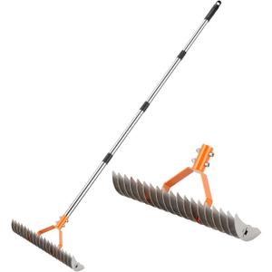 62" Adjustable Thatch Rake - 19-Tine Lawn Dethatcher with Nickel Steel Tines, Heavy Duty Ergonomic Handle for Spring Lawn Care, Soil Aeration & Yard Cleanup&Turf Renovation (Silver)