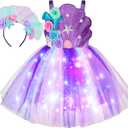 Spooktacular Creations Halloween Girl Mermaid Tutu Dress, Shell Mermaid Costume, LED Kids Princess Dress for Cospaly Party (Purple, M)