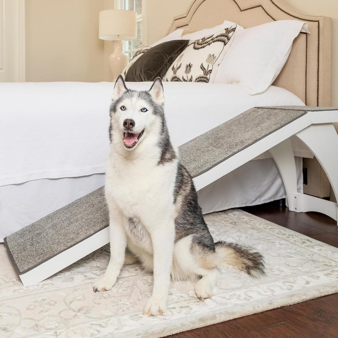 PetSafe CozyUp Bed Ramp - Supports Pets Back & Joints - High Traction Carpet Surface - Furniture-Grade Wood - Cherry or White Finish - Heavy Duty Bed Access Ramp - White