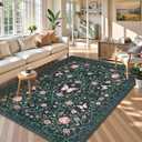 GarveeHome Area Rugs 9x12 Living Room Floral Rugs Non Slip Washable Large Bedroom Throw Carpet Stain Resistant Low Pile Black Green Bow Rugs Soft Boho Bow Flower Carpets for Nursery Home Decor
