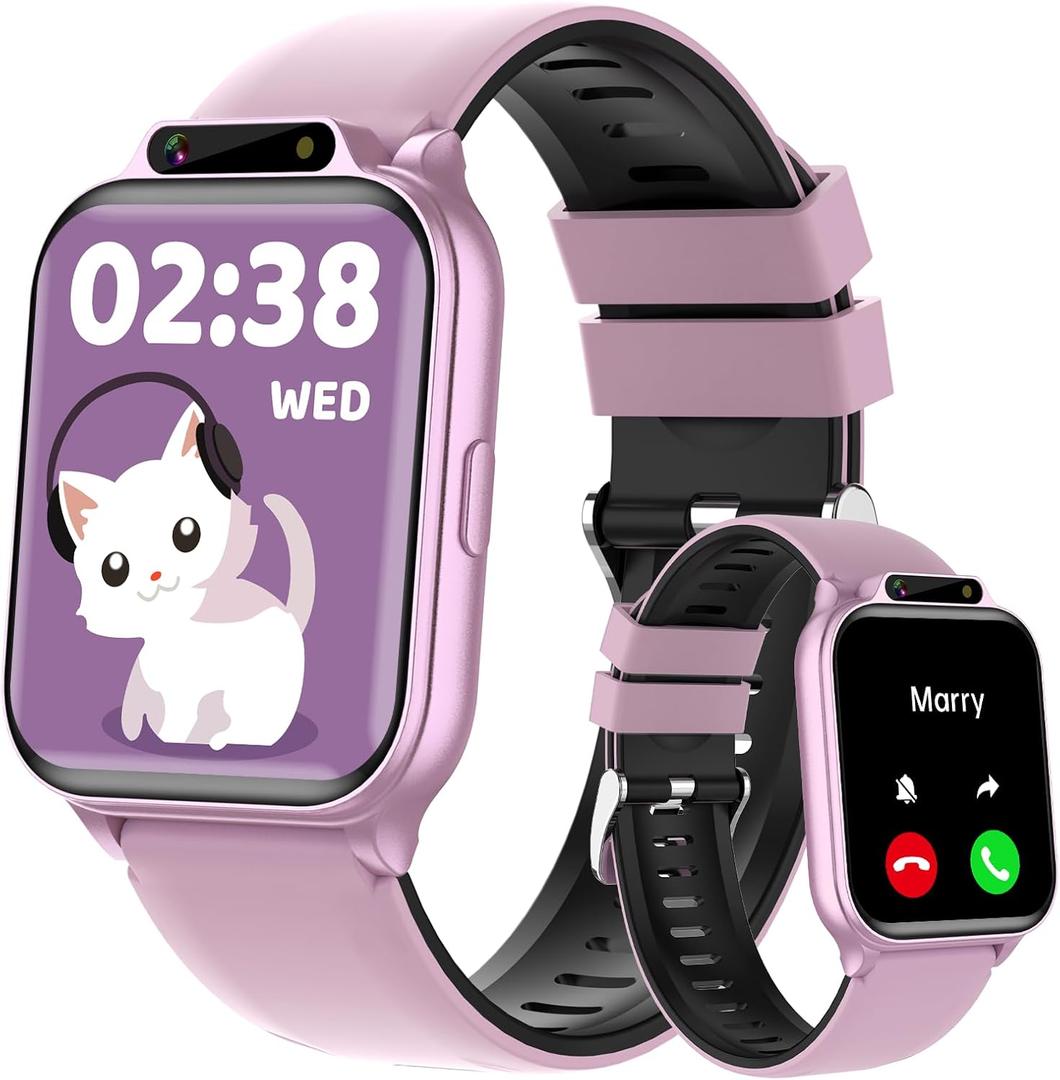 Smart Watch for Kids, 1.85" Fitness Tracker with Heart Rate, Sleep Monitor, IP68 Waterproof Smartwatches with Video Music, Pedometer, Game, NO APP/Phone, Gift for Boys Girls. (Classic, Pink)