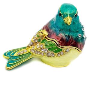 Turquoise Green Bird Trinket Boxes Hinged,Bird Decor with Crystals Enamel Jewelry Box.Necklace Ring Box Earrings Storage.Collectible Birds Lover Gifts Figurines Home Decor