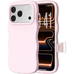 ORNARTO for iPhone 17 Pro Case 6.3", Wavy Liquid Silicone Shockproof Drop Protection Cover with Camera Control Button, Skin-Friendly Microfiber Lining  Chalk Pink