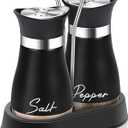 Black Salt and Pepper Shakers Set with Holder,4 oz kitchen accessories and decor for Restaurant, Wedding, Housewarming Gifts Refillable Design (Black)