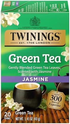 Twinings Green Tea with Jasmine Individually Wrapped Bags, 20 Count (Pack of 1), Fragrant Floral Scent, Caffeinated, Enjoy Hot or Iced, 20 Teabags Pack of 4. BB 08/OCT/2028