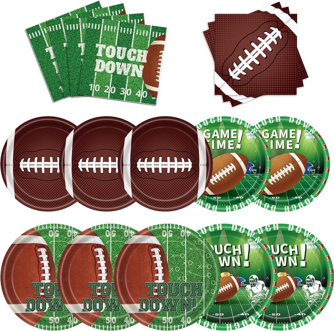 Football Party Supplies Plates and Napkins Tableware Set Football Theme Party Decorations Including Paper Plates Napkins Cups for Football Birthday Party, 50 Guests150pcs