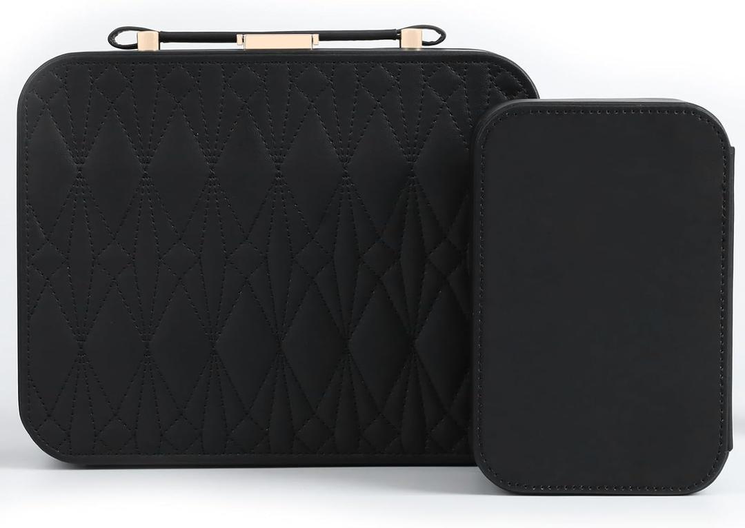 Portable Jewelry Box, Large Travel Jewelry Case Organizer (Black)