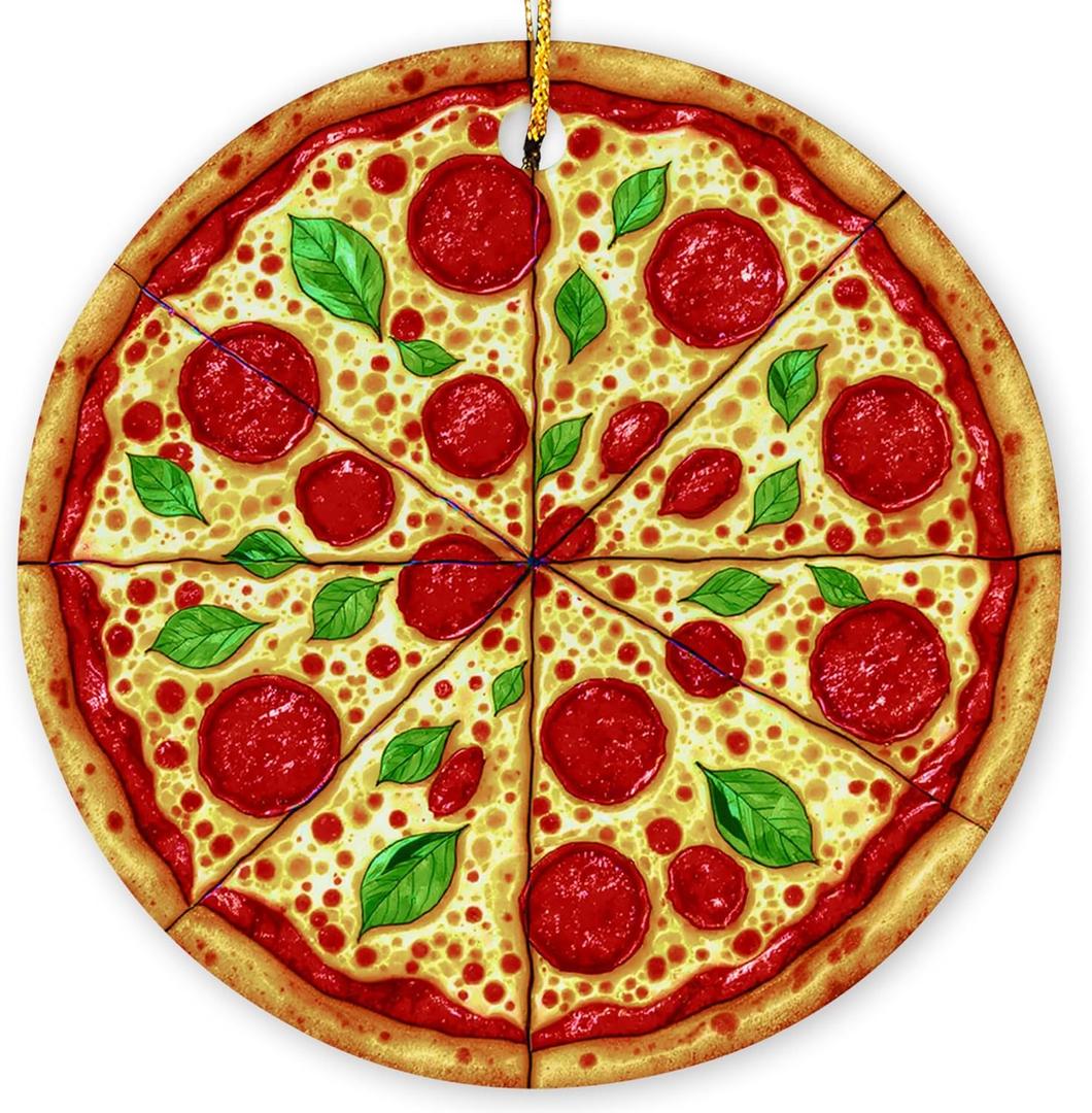 5 x Pizza Ornaments for Christmas Tree - Pizza Gifts for Food Lovers, Women, Men - Food Ornaments for Christmas Tree - Pepperoni Lovers Ceramic Ornament
