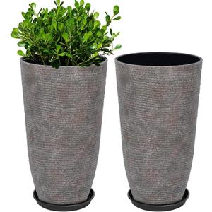 QCQHDU 9 Gallon Tall Large planters for Outdoor/Indoor Plants of 12" Dia x 21" H (Colored Limestone, 21IN)