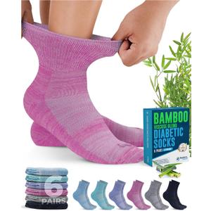 Doctor's Select Bamboo Viscose Diabetic Socks for Women & Men - 6 Pairs, Viscose Bamboo Socks Woman, Non Binding, Wide Top (Large)