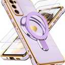 Liufcx for Samsung Galaxy S20 FE Love Heart Kickstand Case with 2X Screen Protector: Luxury Plated Gold Edge Slim Soft TPU Shockproof Protection Case Cover for Galaxy S20 FE (Purple)