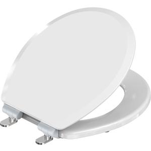 Pro Elite Heavy-Duty Wood Toilet Seat Round, White, Magnetic Quick-Release Easy-Clean and Change, HushMotion Soft Close, StainShield High-Gloss Finish, Arch-Tite Secure Fit