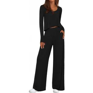 PRETTYGARDEN Women's 2 Piece Lounge Fall Sets Casual Long Sleeve Pajamas Comfy Pants Matching Spring Travel Outfits Clothes, M