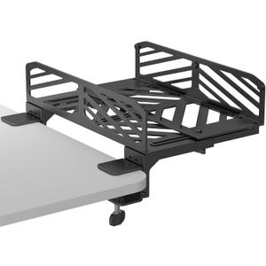 Suptek Clamp-on Desk Extender PC Desk Mount Holder,Standard and Large Gaming Computer Case Stand, Adjustable Width PC Mount, Black