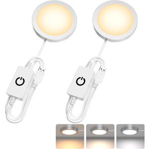 2 Pack Puck Lights 5V Single USB Powered,3 Color Temperature Adjustable & Dimmable Under Cabinet Light,3D Printer LED Lamp Kit for Cabinet,Wardrobe,Showcase