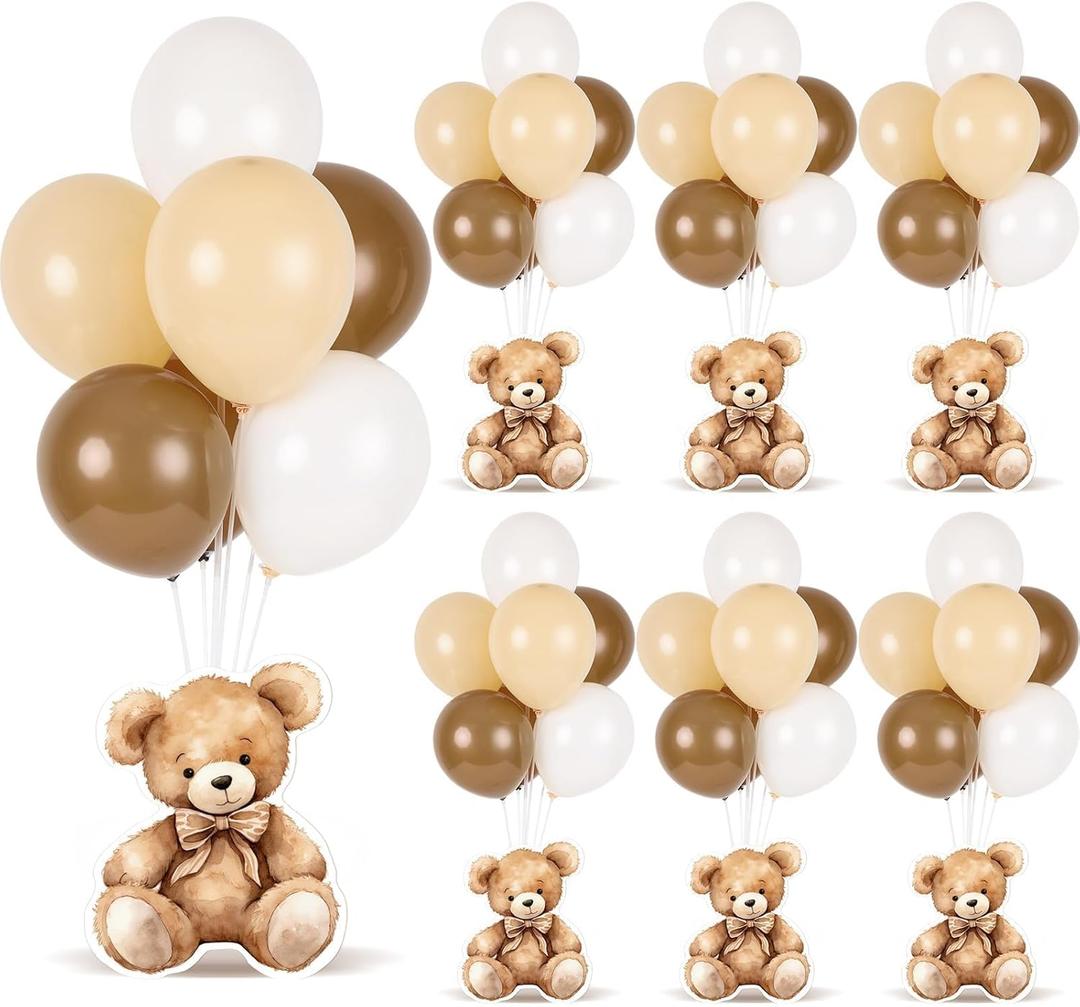 6 Sets Balloon Stand Kit for Table Bear Baby Shower Centerpieces with Balloon Baby Shower Decor for Bear Theme Gender Reveal Birthday Party Table Decorations Supplies