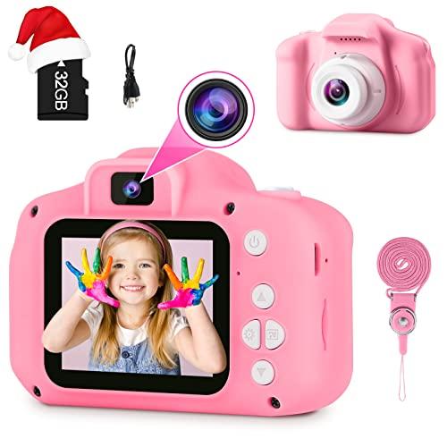 GKTZ Toys for Girls Age 3-8, Kids Camera Digital Video Toddler Camera Children Camcorder Birthday Gifts for 3 4 5 6 7 8 Year Old Girls with 32GB SD Card (Pink)