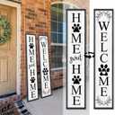 Outdoor Welcome Sign for Front Porch Door Decor, Home Sweet Home Sign Door Outside Standing Large 2 Sided Dog Paw Farmhouse Modern Wooden Frame Vertical Leaner (45"X9" Black)