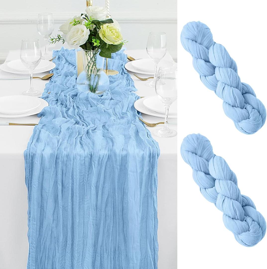 Pack of 2 Light Blue Table Runner 10FT Cheesecloth Table Runner 35x120Inch Long Boho Cheese Cloth Table Runners Rustic Gauze Table Runners for Party Wedding Bridal Shower Baby Shower Decorations