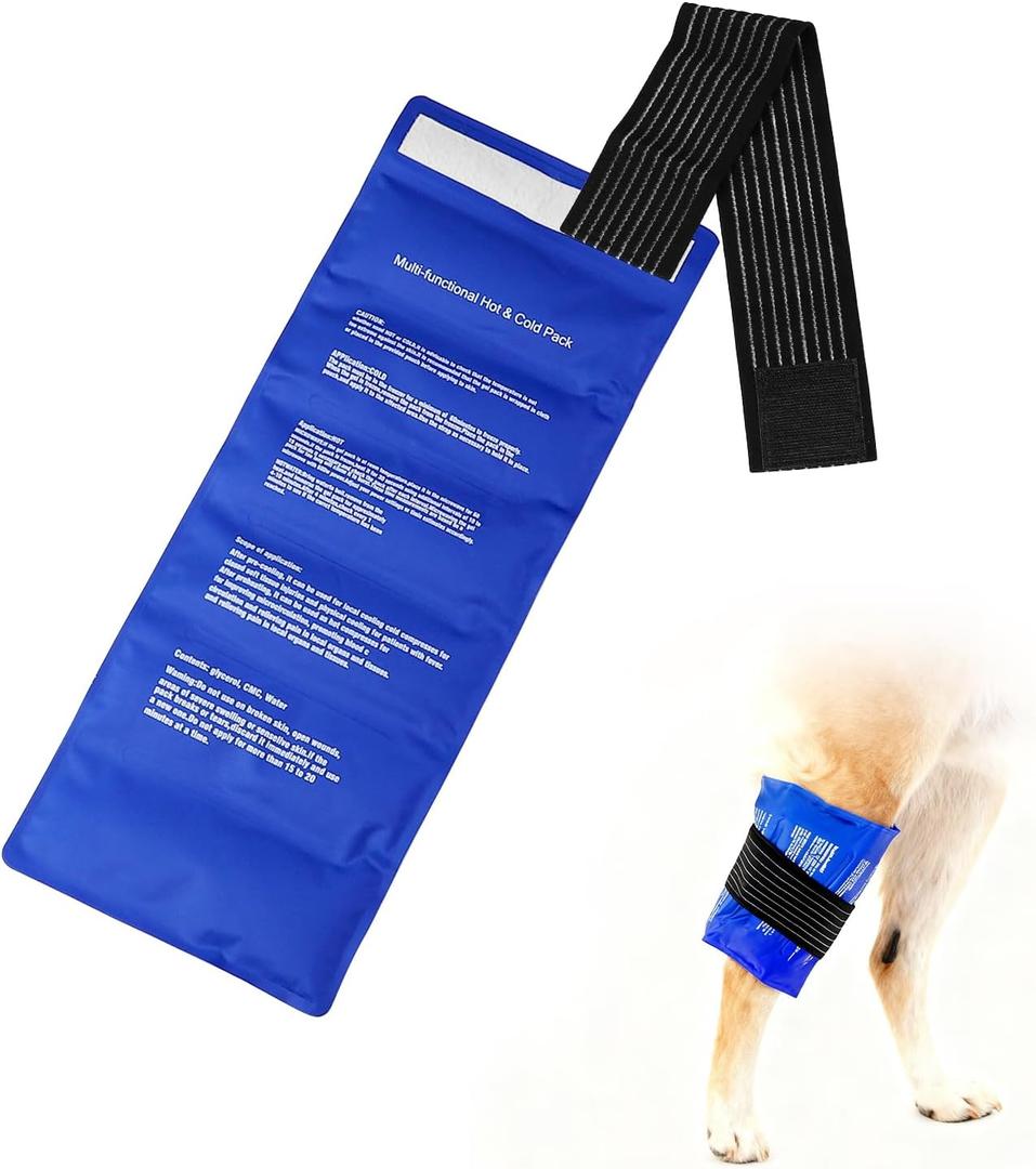 Dog Gel Ice Packs, Reusable Hot and Cold Ice Packs for Dog Injuries, Joint Pain, Muscle Soreness, Pain Relief, Post-Surgery Recovery, Adjustable Pet Gel Wrap for Dog's Knees, Back and Shoulders