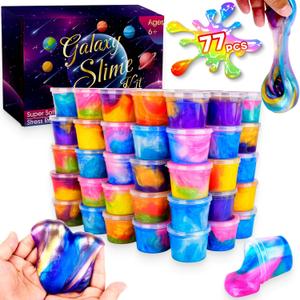 Galaxy Slime Party Favors, 77 Pack Galaxy Slime Set for Kids, Stretchy Non-Sticky Mini Slime Pack, Goodie Bag Christmas Stuffers for Girls Boys
