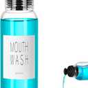 VITVITI Glass Mouthwash Dispenser for Bathroom, 10 OZ Mouth Wash Container Bottle with Lid Cup, Countertop Small Clear Refillable Mouthwash Dispensers Decanter (Black)