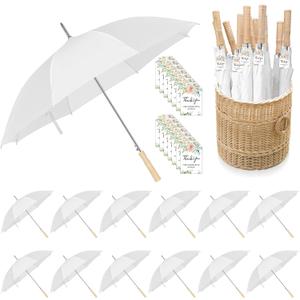 12 Pcs Wedding Umbrellas Bulk, 41 Inch Wedding Stick Umbrellas with Wooden Handle (White)