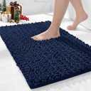Bathroom Rugs Non Slip Washable, Extra Thick Soft Chenille Absorbent Bath Mat, High Density Barrier Non Slip Backing, Quick Dry Plush Shaggy Floor Carpet for Tub&Shower 24x17, Navy