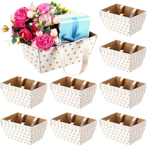 Pinkunn 48 Pcs Basket for Gifts Empty DIY Bulk Party Gift Basket Kit with Handles Market Trays for Packages Wrapping Wedding Party Anniversary Display(White Polka Dots)