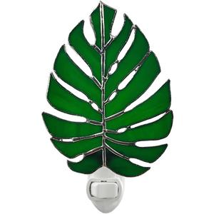 CHEZBABY Plant Stained Glass Night Light Plug into Wall Lamp Decorative Accent Nightlight for Hallway Bedroom Bathroom Kitchen Home Dcor(Monstera)