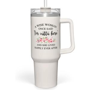 SANDJEST Retirement Tumbler 40oz Stainless Steel with Handle and Straw - Happy Retirement Gifts for Coworkers & Colleagues