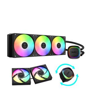 GAMDIAS Aura GLV2 360mm AIO Liquid CPU Cooler, Rotatable Performance 10-Pole Pump, 3 x 120mm Daisy-Chained Hidden Cable Fans, Low-Noise PWM & ARGB Sync Ready, Intel LGA 1851/1700AMD AM5/AM4, Black