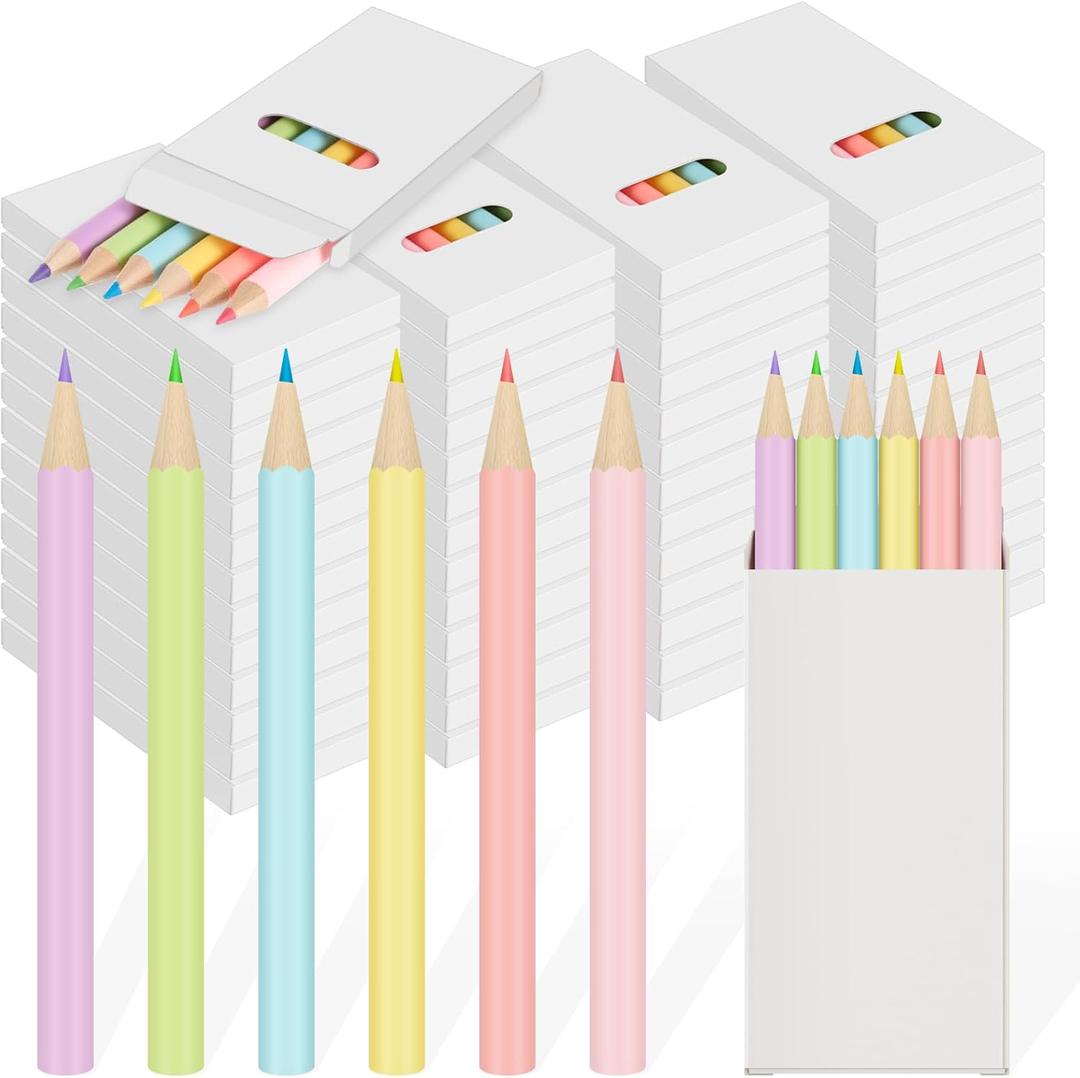 Ctosree 24 Packs Mini Pastel Colored Pencils Bulk 3.5'' Coloring Drawing Pencil in Boxes Easter Basket Essentials Gifts for Kids Adult Classroom 100th Day of School Painting Party Favor, 6 Per Pack