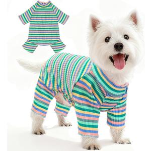 BAEJMJK Striped Dog Pajamas Stretchy Cute Four-Legged Boy Girl Dog Clothes with Sleeves Comfortable Dogs Jumpsuit Colorful Pet Puppy Outfits Apparel for Small Medium Dogs Cats(Green,Medium)