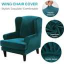 MIFXIN Wingback Chair Slipcover 2-Piece Velvet Stretch Wing Chair Slipcovers with Cushion Cover Removable Washable Armchair Sofa Furniture Protector for Living Room (Teal)