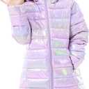 Cutemile 4-12 Years Girls Winter Jacket Long Puffer Coat Water Resistant with Hooded (Purple)