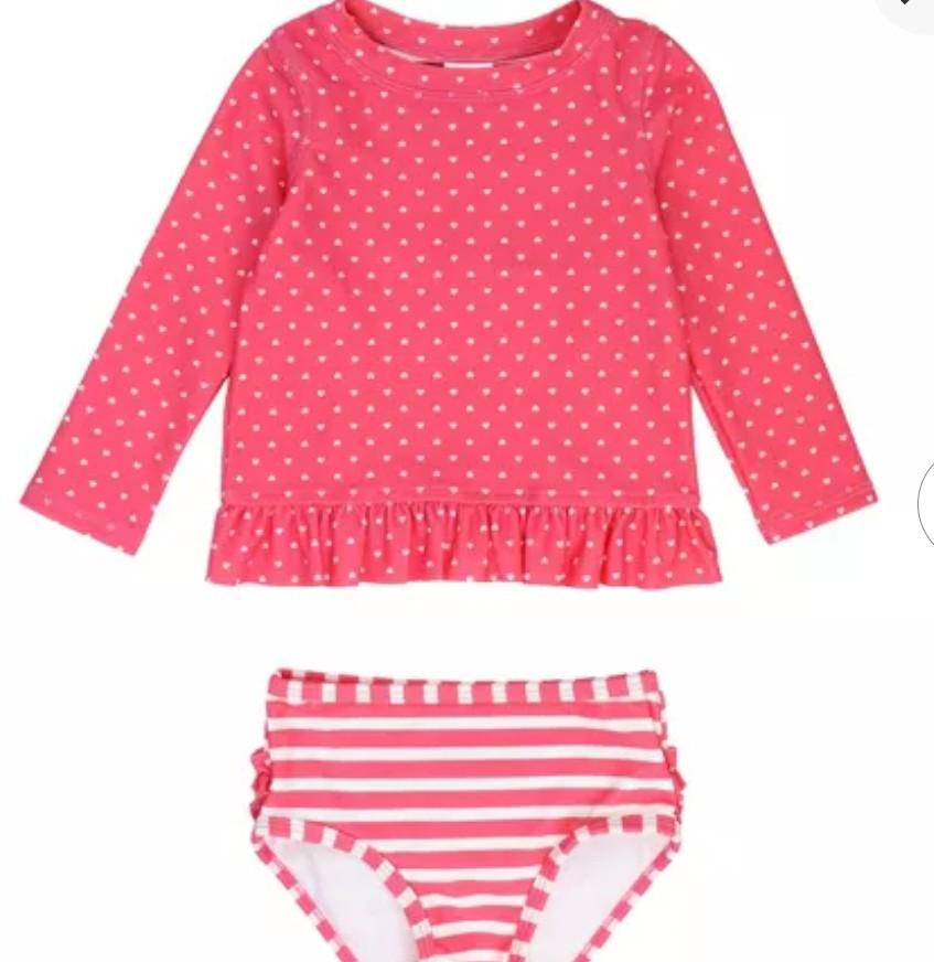 RuffleButts Toddler Girls Long Sleeve Rash Guard Bikini - Pink, Size: 4T