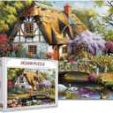 Forest Cabin Jigsaw Puzzle，Cute House Scenery 1000 Pieces Jigsaw Puzzles for Adults，27 x 20 Inches Puzzles ，HD Quality Goose Flowers Trees Wall Puzzle Gift，Family Activity Perfect for Game Night