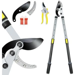 JARDINEER 3PCS Extendable Anvil Loppers Shears Set, Branch Cutters Heavy Duty with 2 Inch Clean Cut Capacity, 28-38.5" Telescopic Tree Trimming Long Handle with SK5 Spare Blade