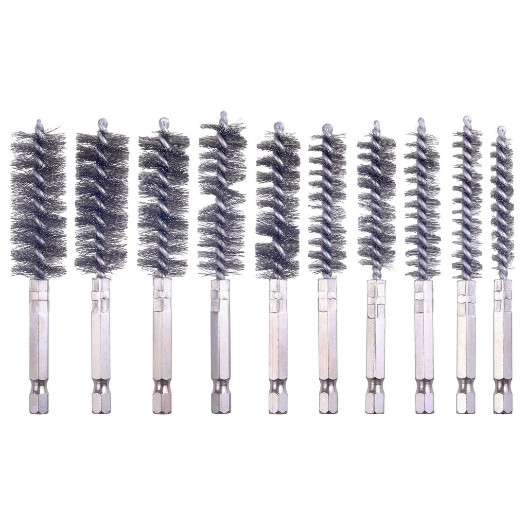 10 Pcs Bore Brush for Drill, Drill Wire Bore Brush, Stainless Steel Bore Brush Set witn 1/4 Inch HexShank, Drill Wire Brush for Power Drill Impact Driver