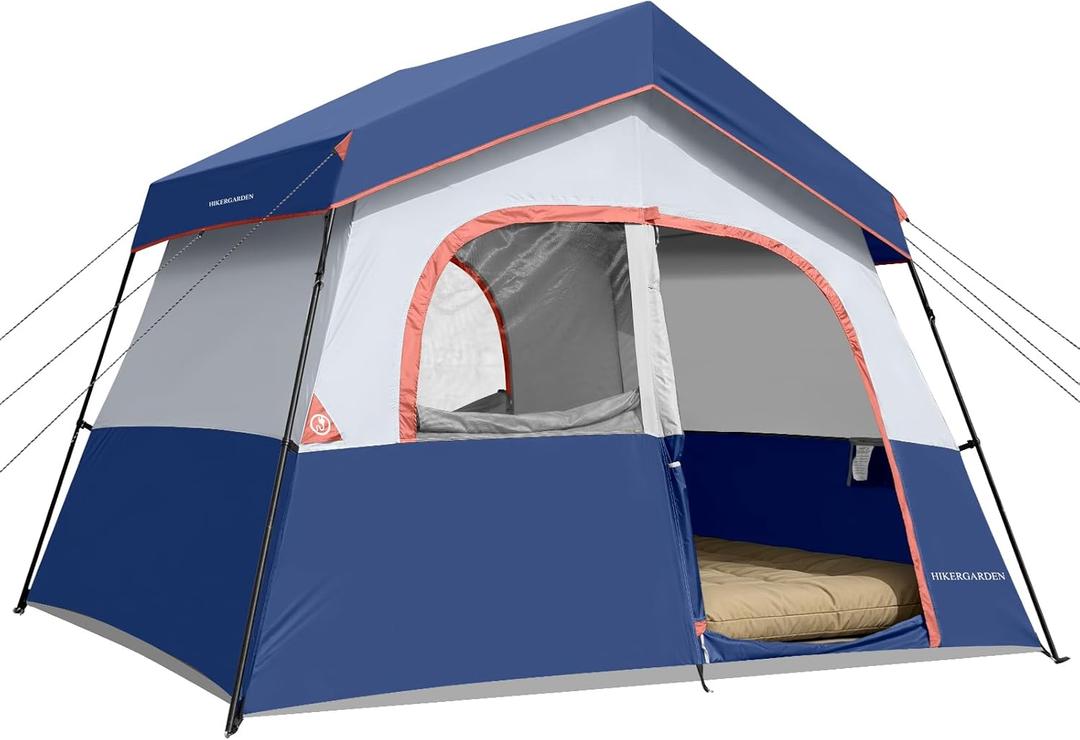 HIKERGARDEN 6-8 Person Camping Tent - Portable Family Cabin Tent for Camp, Windproof Fabric Camp Tent Outdoor for Hiking, Backpacking, Traveling