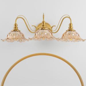 Vintage Bathroom Vanity Light Fixture, 3-Light Antique Matte Brass Finish with Amber Flower-Shaped Glass Shades, E26 Base, 25.2 Inch Over Mirror