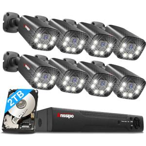 5MP Wired Security Camera System, 8pcs 5MP PoE Security Cameras Outdoor Indoor, Person/Face AI Detection, Two-Way Talk, Spotlights Color Night Vision, 8 Channel Home Surveillance NVR with 2TB HDD