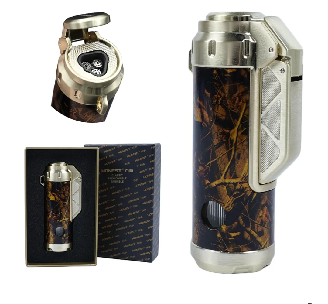 Torch Lighter,Triple Jet Flame Refillable Windproof Adjustable Butane Gas Lighter with Punch for Candle,Camping,Grill (Fuel Not Included)