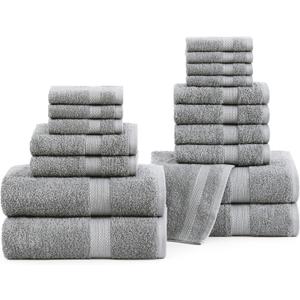 LANE LINEN 100% Cotton Towel Set for Bathroom - 18 Piece - Super Soft, Quick Dry & Highly Absorbent - 4 Bath, 8 Wash Cloth, 6 Hand Towels - Turkish Quality, Durable & Easy Care - Space Grey