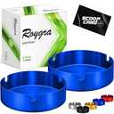 roygra Ash Tray (2 Pack), Outdoor Ashtray for Outside Patio, Stainless Steel Ashtrays for Cigarettes with 3 Holder, Smoking Accessories, Home Décor, Ashtrays for Smokers Indoor - Blue, Large