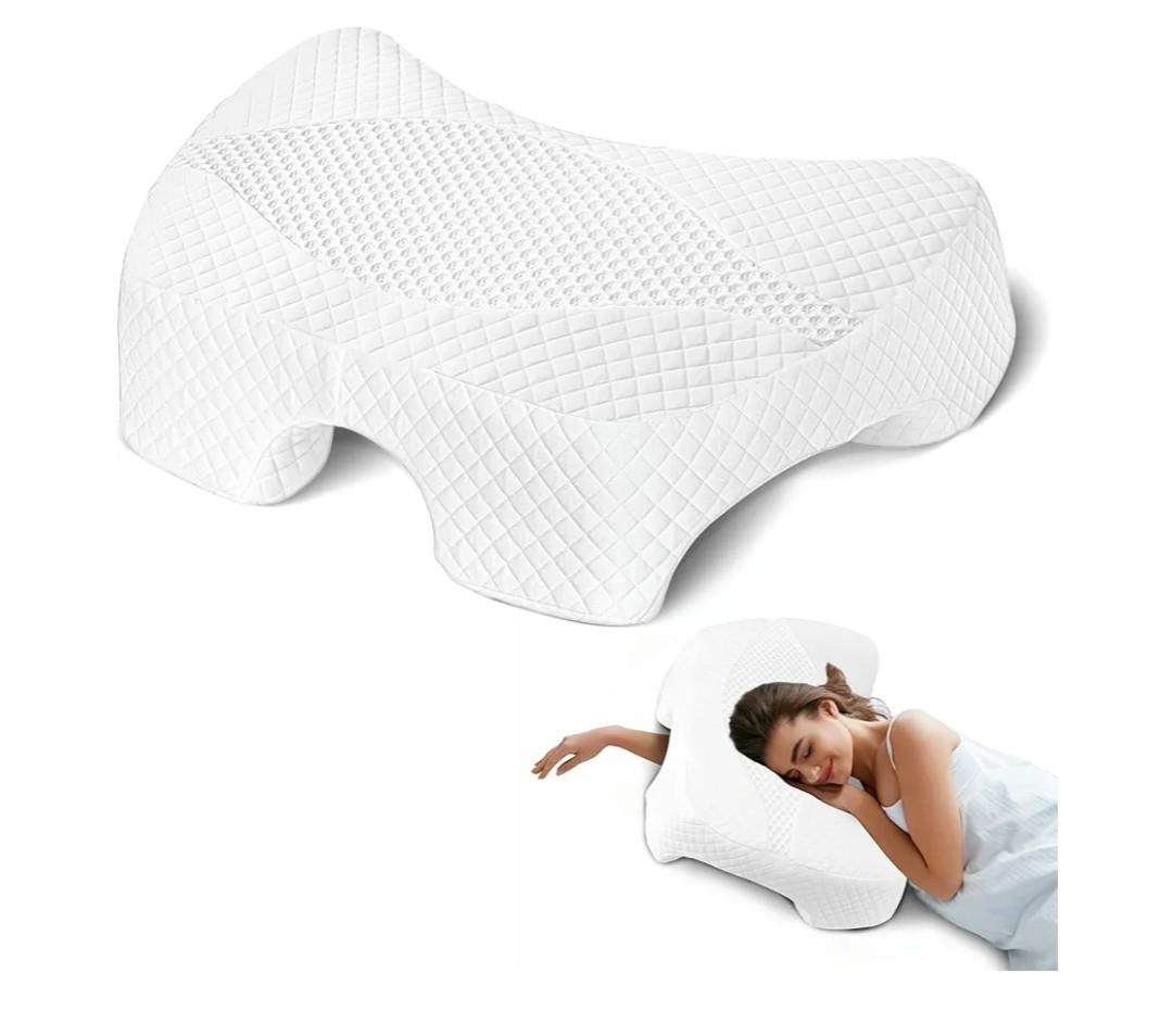 Side Sleeper Pillow with Arm Hole, Shoulder Relief System, Arm Pillow for Neck and Shoulder Pain, Premium Memory Foam, Suitable for Side, Back and Stomach Sleepers - White